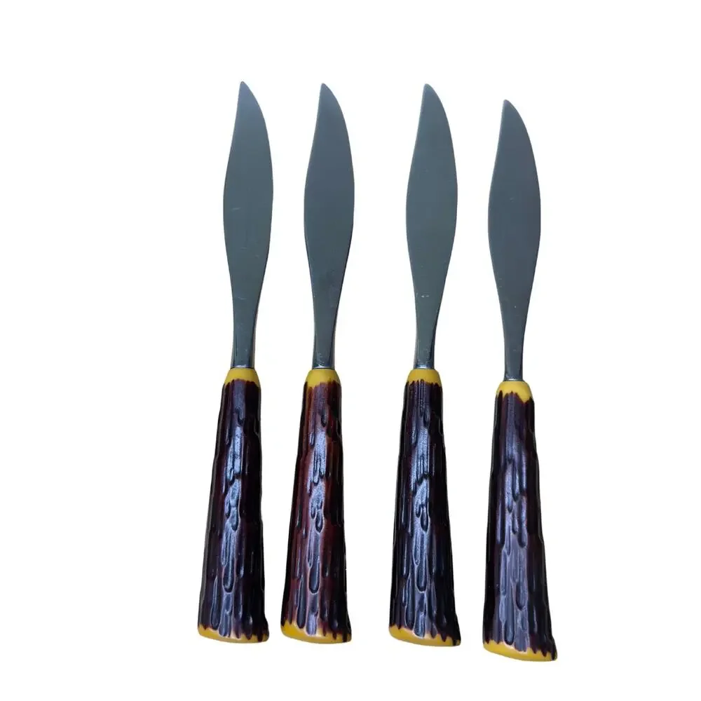 Vintage MCM Fleetwood Designer‎ Stainless Steak Knives Faux Wood Handle Set of 4